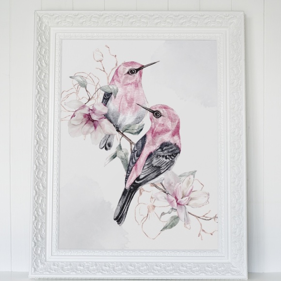 Watercolor Wall Art Cute Pink Birds Print Unframed - Picture 5 of 6